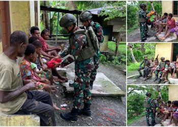 Tak Ada Jarak, TNI Bagikan Baju Baru untuk Warga Papua di Waris