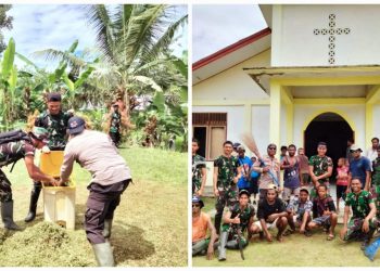 Personel Gabungan dan Masyarakat Gotong Royong Bersihkan Gereja di Keerom