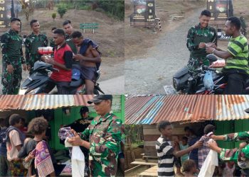 TNI Jaga Keharmonisan Antarumat Beragama, Bagikan Takjil kepada Warga Kampung Bompai