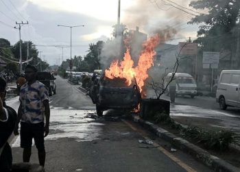 Tabrak Tiang Lampu Jalan, 1 Minibus Hangus Terbakar